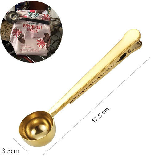 Coffee Scoop Clip, Stainless Steel Tablespoon Coffee Spoon with Long Handle, Multifunction Sealing Bag Clip for Kitchen
