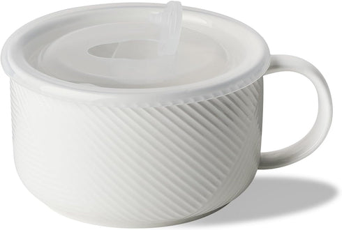 Oversized Soup Bowl with Handle: 38 oz Ceramic Soup Mug with Lid