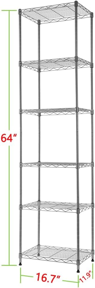 REGILLER 6 Wire Shelving Steel Storage Rack, Adjustable Unit Shelves for Laundry, Bathroom, Kitchen, Pantry (16.7L x