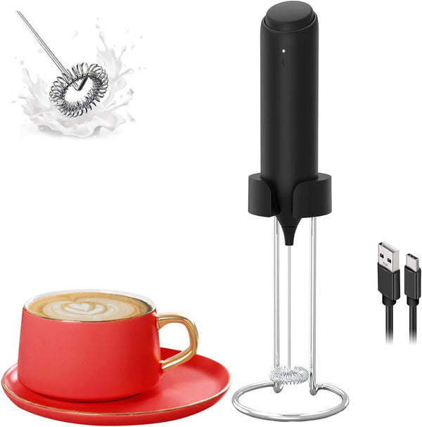 Handheld Milk Frother Wand Rechargeable with Stand for Latte, Electric Whisk Coffee Frother, Drink Mixer