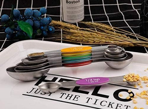 Magnetic Measuring Spoons Set of 6, Stainless Steel Dual Sided Stackable Teaspoon for Dry and Liquid Ingredients