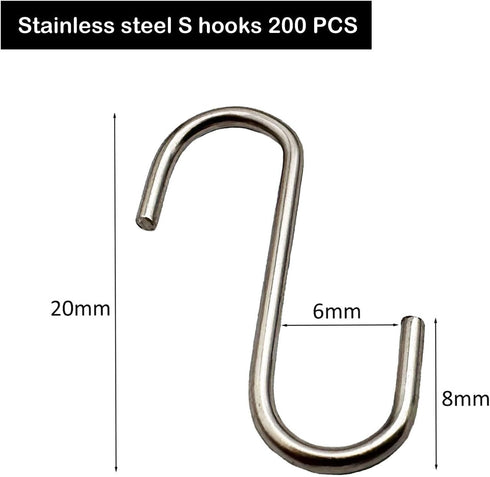 200 Pcs Mini S Hooks 0.8 Inch Stainless Steel Small S Shaped Hooks for DIY Christmas Ornament Jewelry Hanging