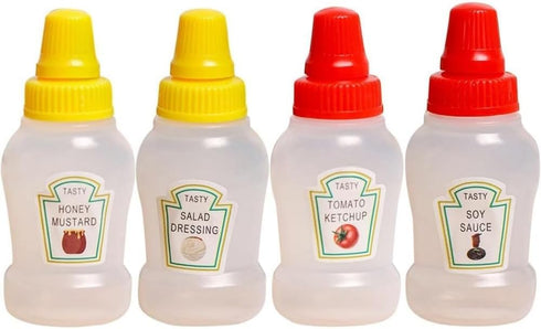 4Pcs Mini Ketchup Bottles, 25ml Refillable Condiment Squeeze Bottle Salad Dressing Tomato