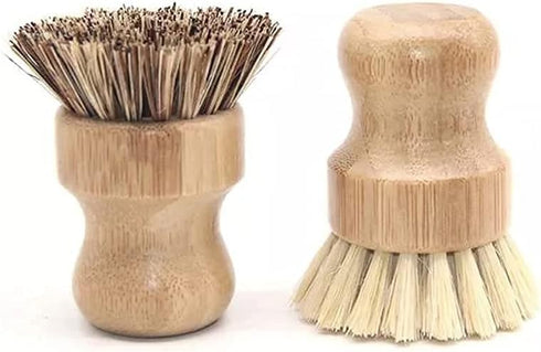 Lokusel 2 Pcs Palm Pot Brush,Bamboo Dish Brush Natural Scrub Brush Coconut Bristles