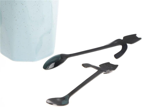 OBANGONG 4 Pcs Mini Cat Hugging Coffee Spoon Set - Tea Soup Sugar Dessert Appetizer Seasoning Bistro Hanging Cup Spoon