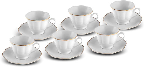 Set 6 12 Set (3 oz) KARACA an Turkish Coffee Cup for People - Piece Cups with Saucers - Small Porcelain Espresso