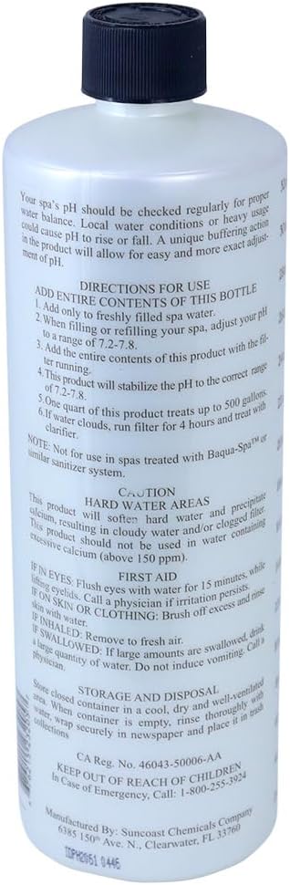 1-Quart SpaChoice Premium Control The pH, pH Balance for Hot Tub, Made in USA