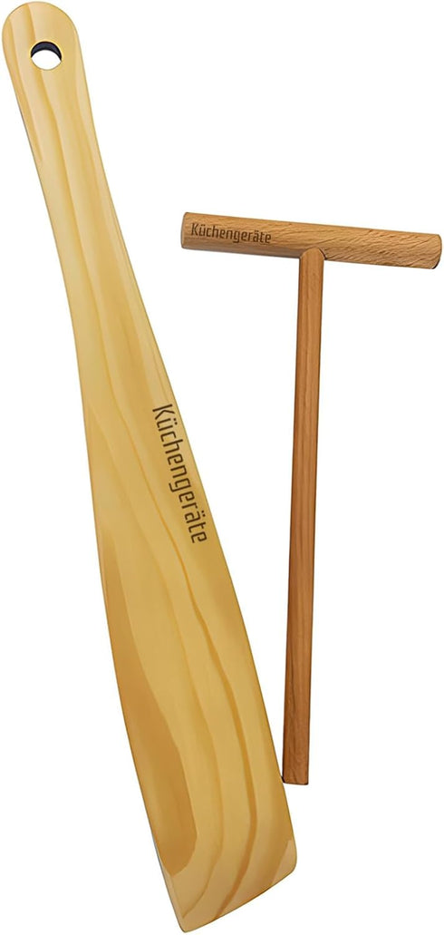 Kuchengerate 3.5 inch Crepe Spreader and 12 inch Wooden Spatula Turner Crepe Maker Set, Handmade Natural Beech Wood