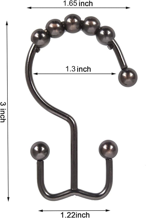 Metal Double Glide Roller Shower Curtain Hooks Rings - 100% Stainless Steel, Set of 12, Oil Rubbed Bronze