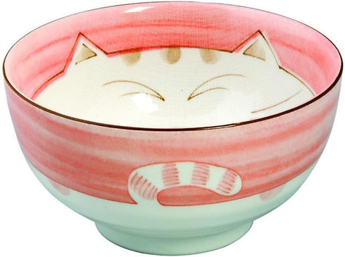 JapanBargain 2483, Japanese Porcelain Bowl Soup Bowl Pho Bowl Ramen Bowl Made in Japan, Maneki Neko Smiling Cat Pattern, 5-inch (2, Pink) by JapanBargain
