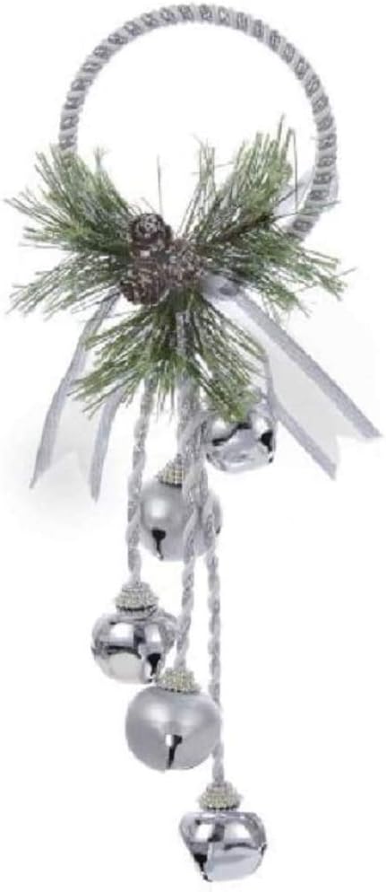 Kurt Adler Silver and White Metal Bell with Pinecone Door Hanger, 13 Inches