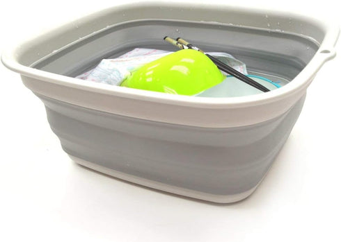 SAMMART 7.7L (2 Gallon) Collapsible Tub - Foldable Dish Tub, Portable Washing Basin (Grey, S)