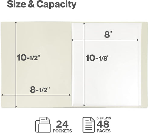 CRANBURY Portfolio Binder for 8x10 Photos (Black), Poly Plastic Art Presentation Book with 24 Pages for 48 Pictures