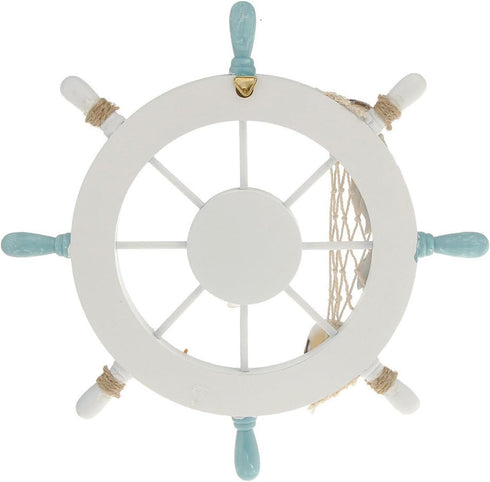 Nautical Beach Wooden Boat Ship Steering Wheel - Fishing Net Shell Fish Home Wall Décor (11" Diameter)