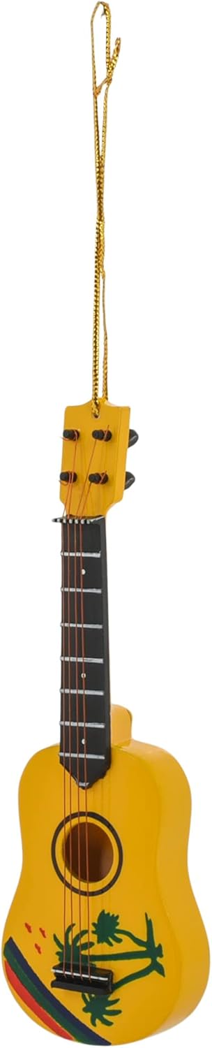 Broadway Gifts 5.4" Yellow Tropical Design Wood Ukulele Ornament Decoration