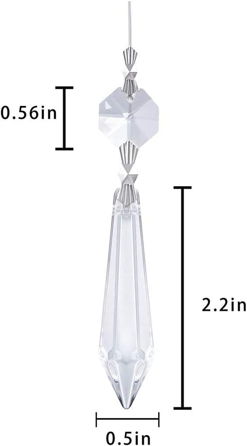 25pcs 55mm H&D HYALINE & DORA Crystal Replacement Clear Chandelier Icicle Prisms with Octagon Crystal Bead for Lamp