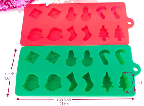 4 pcs (2 Molds + 2 Droppers) Red/Green Christmas Holiday Food Grade Silicone Mold Set for Making Chocolate Candy Ice