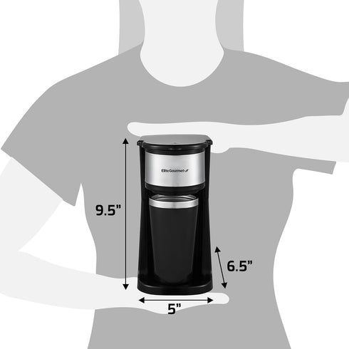 Elite Gourmet EHC-112B Personal Single-Serve Coffee Maker, Includes Stainless Steel Thermal Travel Mug