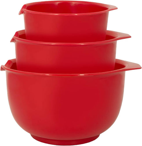 GLAD Mixing Bowls with Pour Spout, Set of 3 Non-Slip BPA Free Plastic, Dishwasher Safe Kitchen Cooking Supplies (Red)