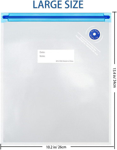Sous Vide Bags 15pack Large Size 10.2x13.4in/ 26x34cm Food Storage Bags, Reusable Vacuum Zipper for Sous Vide Cooking, 4 Sealing Clips for Food Storage and Sous Vide Cooking.