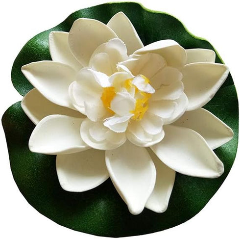 7Pcs Artificial Lotus Flower Pool Aquarium Decoration, 3.9 Inch Eternal Flower (White)