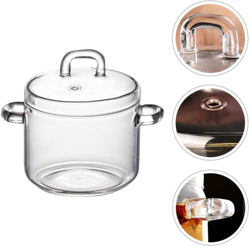 DOITOOL Saucepan with Cover 350ML, Resistant Cooking Pot with Lid, Clear Stovetop Cookware Set for Milk, Pasta, Soup