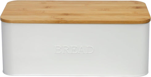 Countertop, OUTSHINE White Bread Box for Kitchen Small Storage Container with Bamboo Lid, Modern Kitchen Organizer