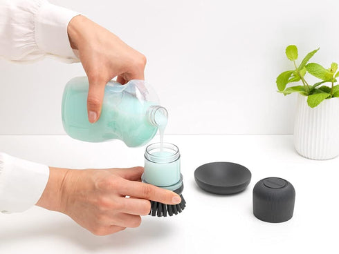 302626 Brabantia Refillable Soap Dispensing Washing Up Scrubbing Dish Brush, One Size, Dark Gray