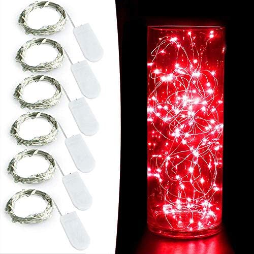 YKB 6 Pack Red LED Fairy String Lights with 20 Mini LEDs on 6.6FT/2M Copper Wire for Holiday Wedding Decorations