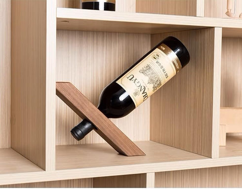 Black Walnut Single Wine Bottle Holder Stand - Self-Balancing Countertop Wine Rack for Dining Table (1PCS)