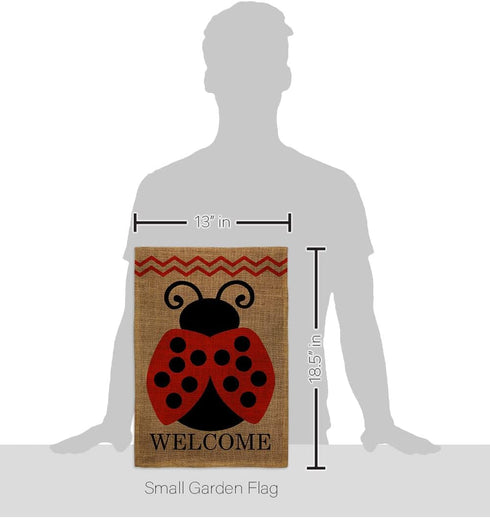 Welcome Ladybug Burlap Garden Flag - Friends Bugs & Frogs Butterfly Ladybugs Dragonfly Bee Springtime Insect Natural Wildlife - Yard Decorations Holiday Outdoor Flags Double-Sided 12.5 X 18