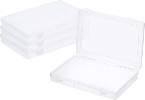 PATIKIL Clear Storage Box with Hinged Lid, 4 Pack of 9x6x1.2 inch Plastic Stackable Organizer Containers for Beads,
