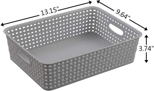 4-Pack Plastic Office Storage Baskets, A4 Basket Trays in Grey for Organizing Supplies