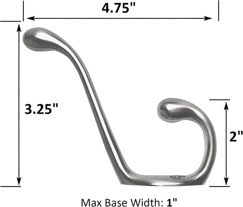 ANGSTROM 5-Pack Double Coat and Hat Hook, Wall Mounted with Screws (Brushed Nickel)