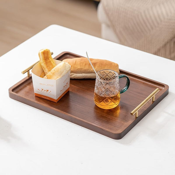 XZHXFX Bamboo Serving Tray with Gold Handles, Food Tray for Breakfast,Coffee Table,Dinner