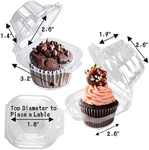50 Pack Individual Cupcake Containers - Stackable Plastic Cupcake Boxes with Deep Dome for Cupcake Carrier
