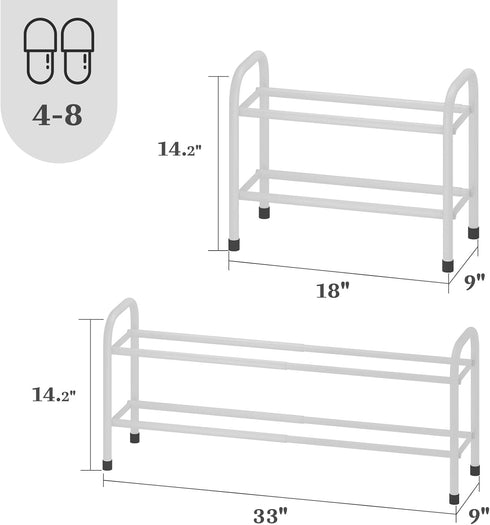 AUGOHCMIL 2-Tier Closet, Expandable Shoe Rack, Metal Small Shoe Rack, Adjustable Shoes Organizer, Storage Shelf