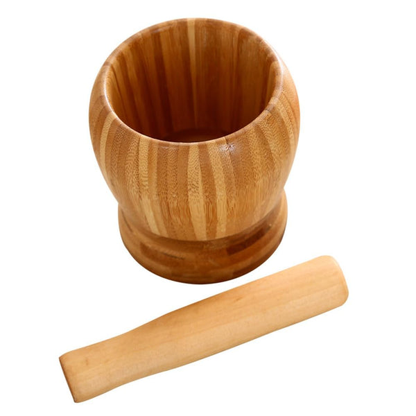 Mortar and Pestle Set, Bamboo Garlic Pounder Mincer Tool for Kitchen, Spice, Coffee, Herb, Ginger (S)