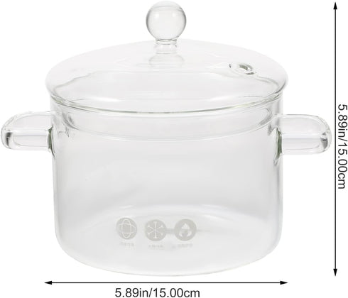 Vaguelly Clear Glass Cooking Pot, 1500mL Saucepan with Lid, Double-Handle Simmer Pot for Milk, Pasta, Noodles, Soup,