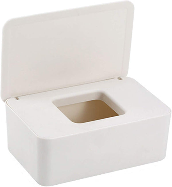 Cuayaes White Tissue Box Cover, Refillable Baby Wipes Dispenser with Sealed Lid,