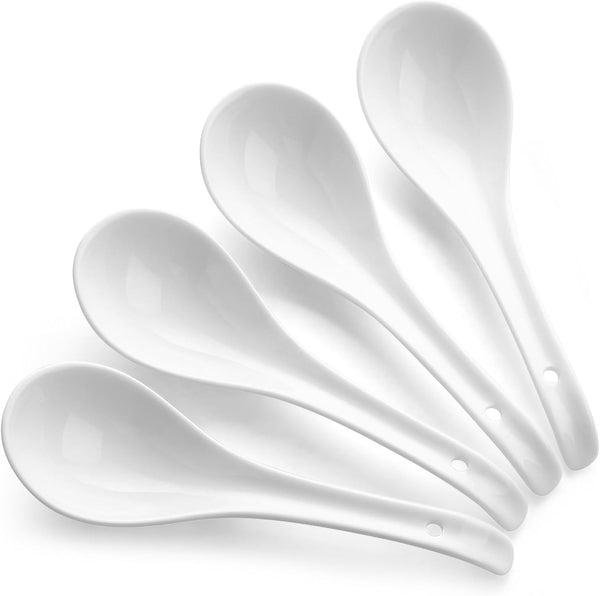 DOWAN 4 Set Ceramic Soup Spoons, Asian Soup Spoons for Ramen, Pho, Wonton, and Miso
