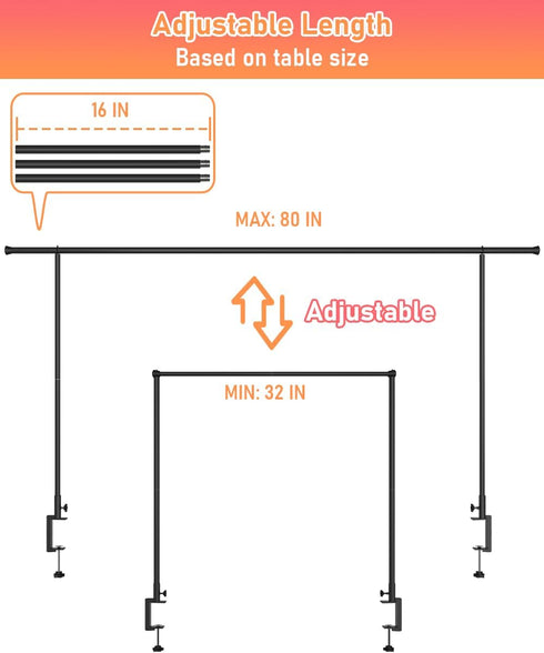 32-80 Inch Length Over the Table Rod Stand with Clamps, Adjustable Metal Balloon Flower Decorating Arch for Wedding