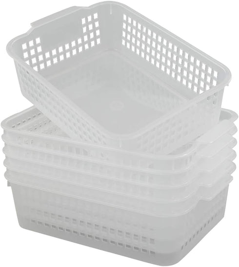 Rectangular Plastic Storage Organization Trays Baskets, Clear, 6-Pack