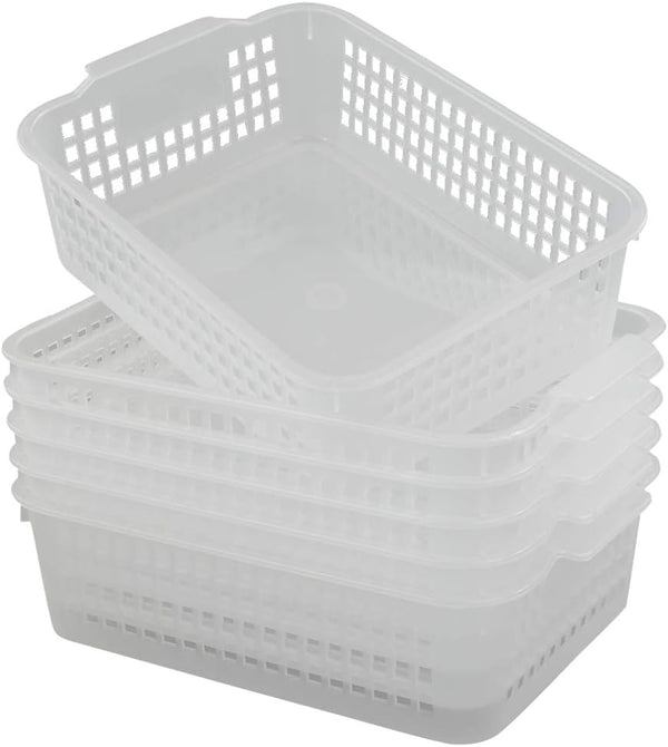 Rectangular Plastic Storage Organization Trays Baskets, Clear, 6-Pack