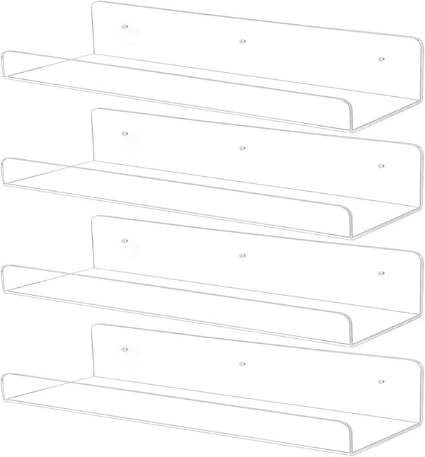TONICE 4 Pack Acrylic Shelves for Wall 15in Floating Shelf Wall Mounted