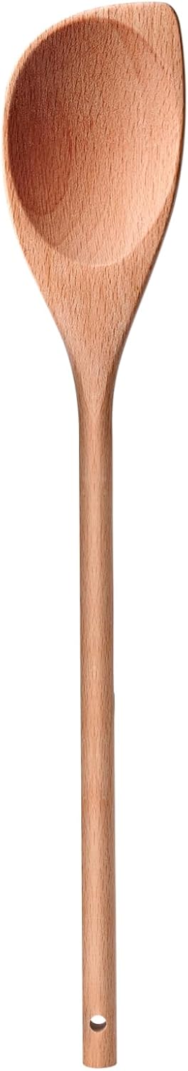 12" Wooden Corner Spoon, Solid Wood Spatula & Spoon, Handcrafted Cooking Utensil for Baking, Stirring, Serving, Scraping