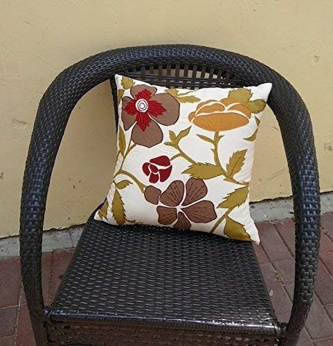 Aitliving 18X18 1PC County Throw Couch Pillow Cover Retro Floral Traditional Appliqud Accent Cotton Slub Satin