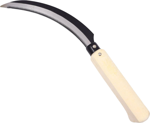 Zenport K202 Harvest Sickle/Berry Knife, Notched Handle, 6.5-Inch Curved Serrated Blade, Wood