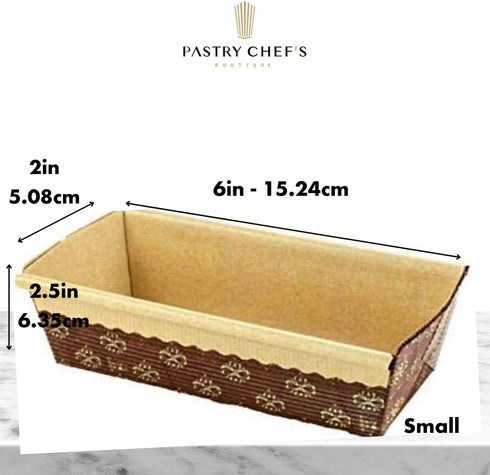 Pastry Chef's Boutique Disposable Rectangular Paper Loaf Pan Molds, 25pcs, 6''x2.5''x2''