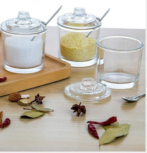 123Arts Glass Sugar Bowl Spice Jar with Lid and Stainless Steel Spoon